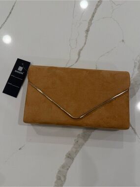 Dasein Tan Envelope Clutch with Gold Trim